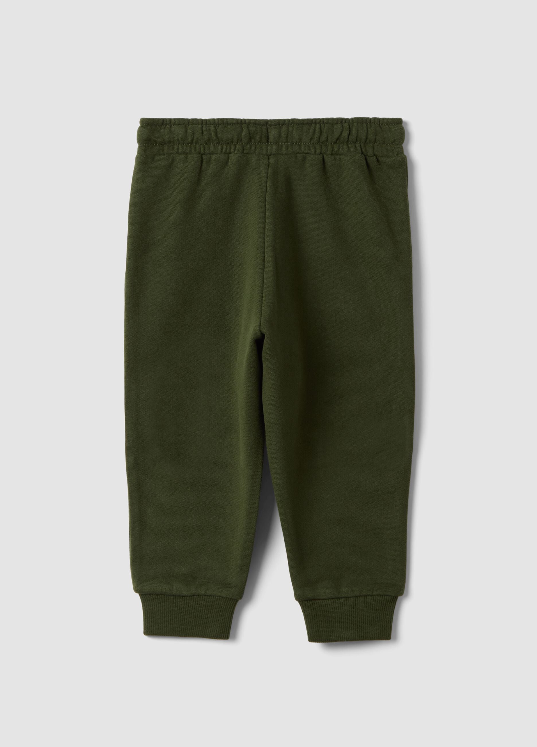 Green pure cotton over-fit joggers with teddy bear print