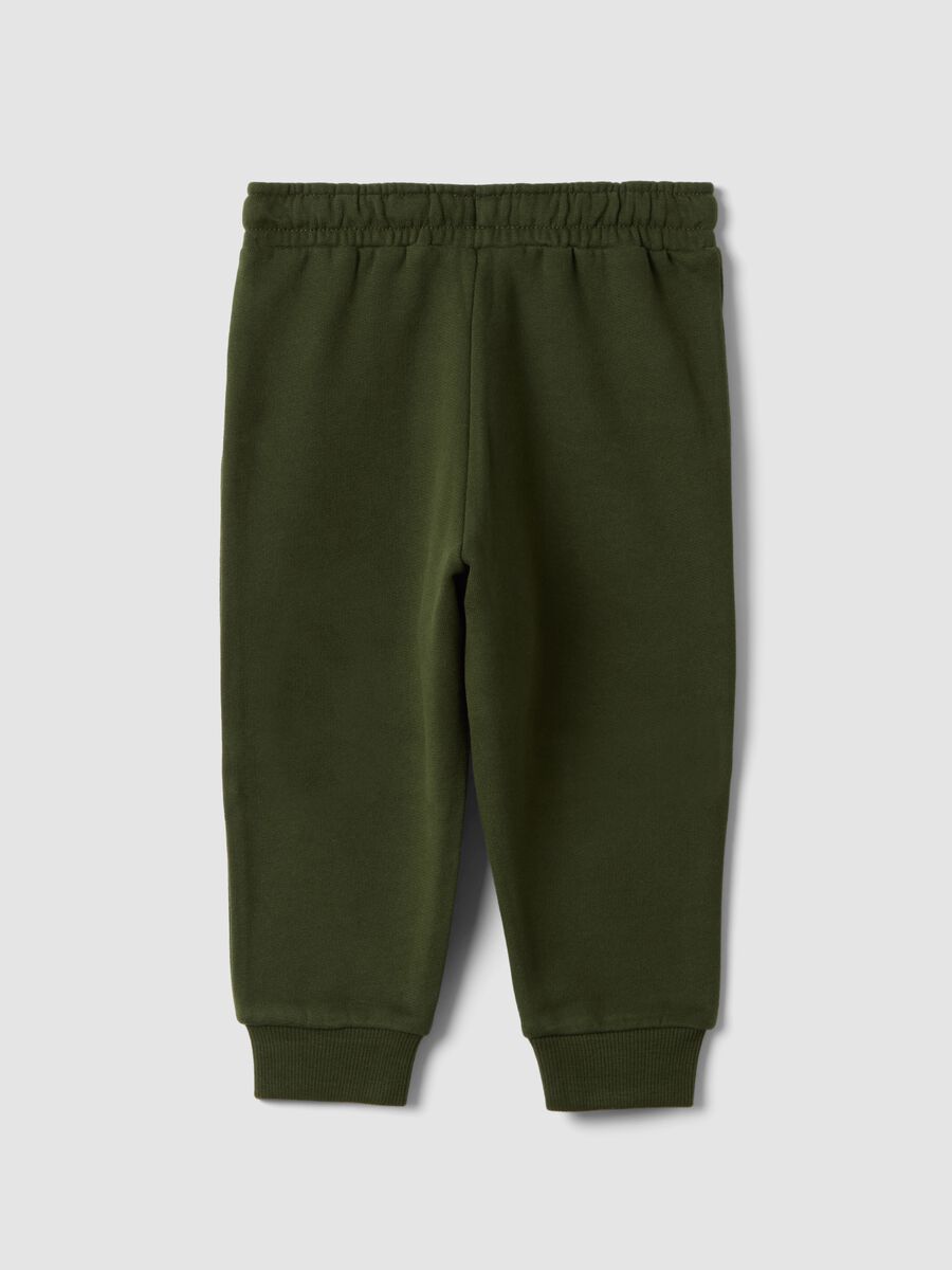 Pantaloni jogger verdi in puro cotone con stampa orsetto over fit_1