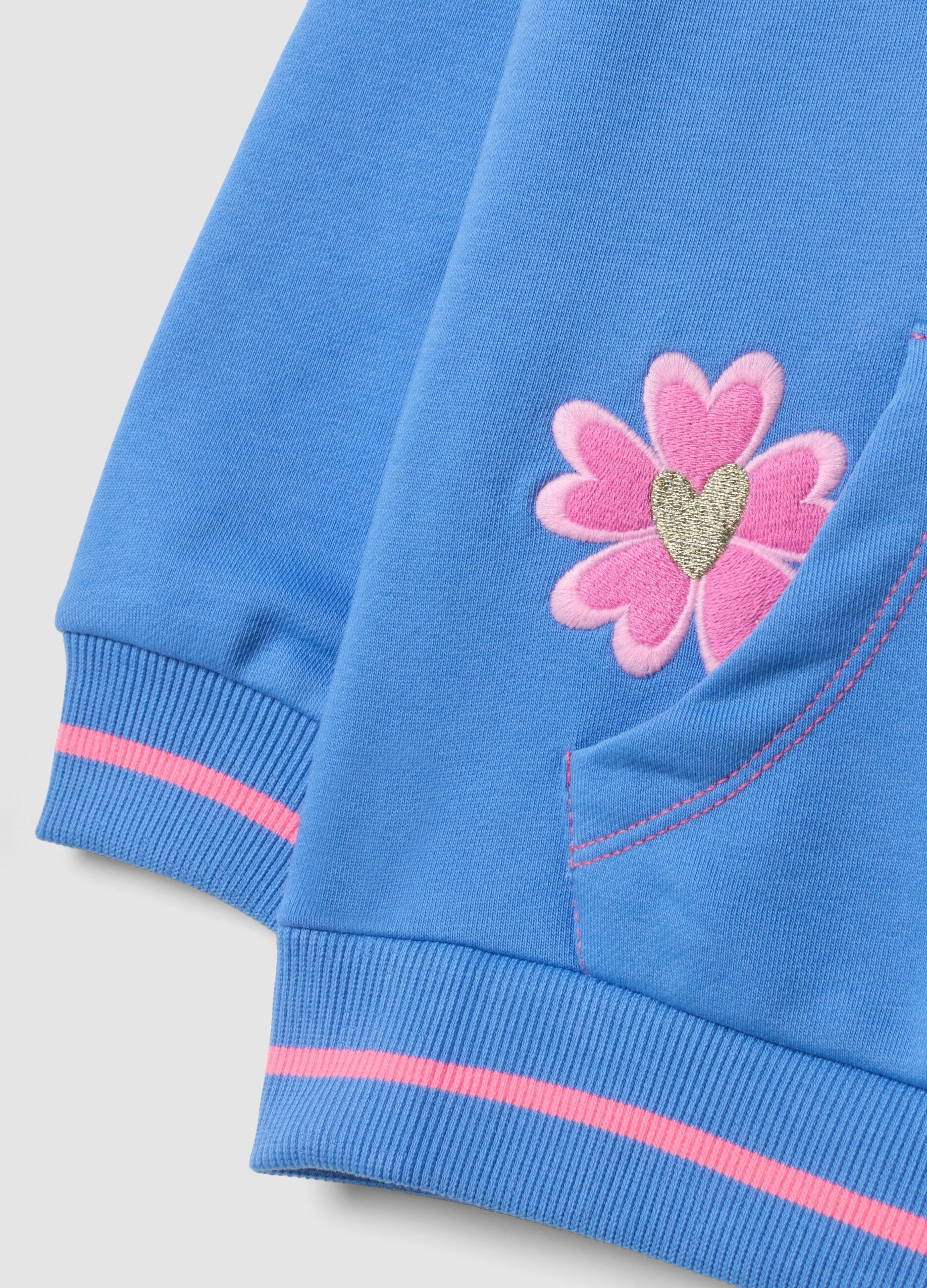 Blue cotton-blend hoodie with embroidered details, regular fit