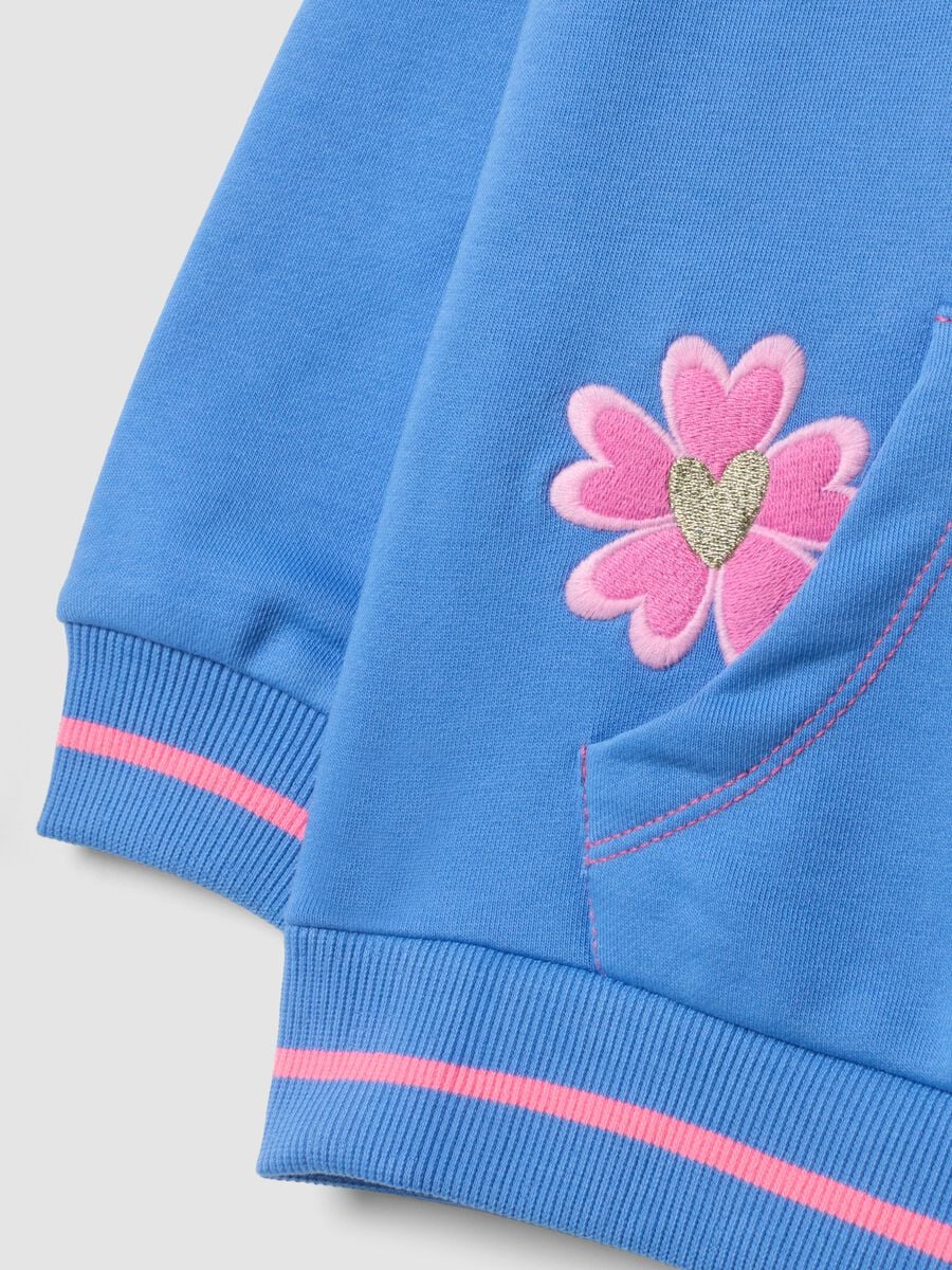 Felpa blu in misto cotone con cappuccio e dettagli ricamati regular fit_3