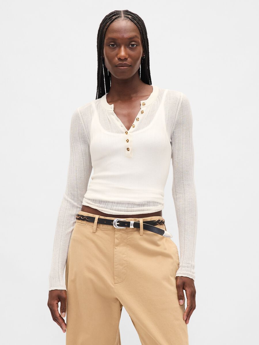 Maglione bianco con trasparenze a maniche lunghe_1