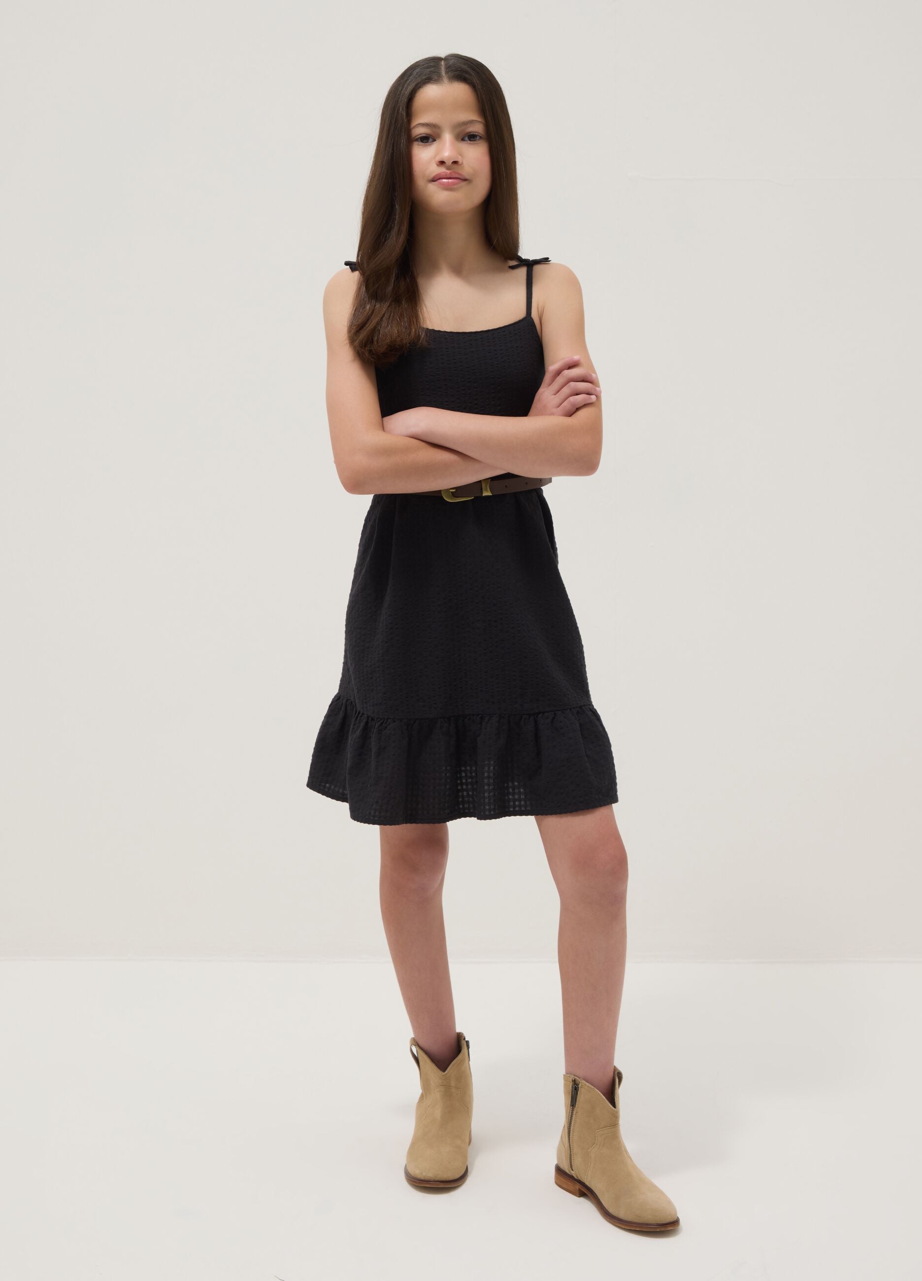 Black pure cotton dress with thin straps