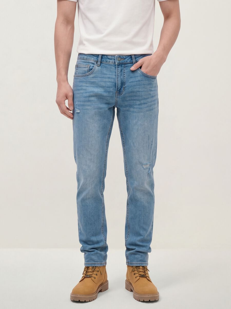 Light blue stretch cotton denim jeans, regular fit_1