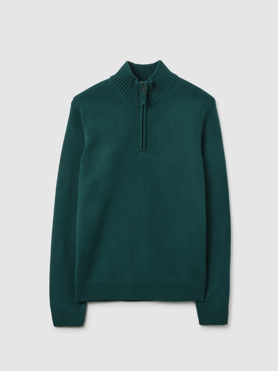 Green Regular Fit High-Neck Sweater with Short Zip_4