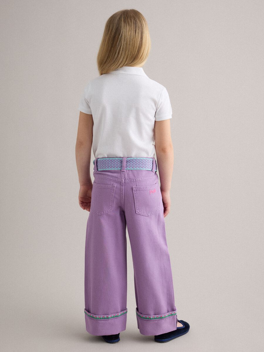 Pantaloni in puro cotone viola regular fit con fiocco_2