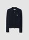 Navy viscose-blend fitted cardigan with polo collar_0