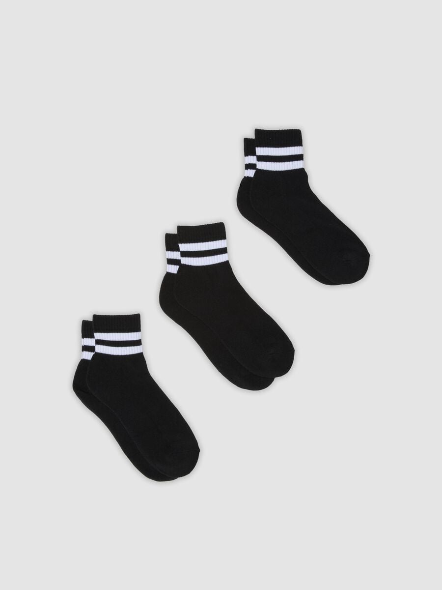 Tripack di calze sportive nere in cotone organico elasticizzato_0