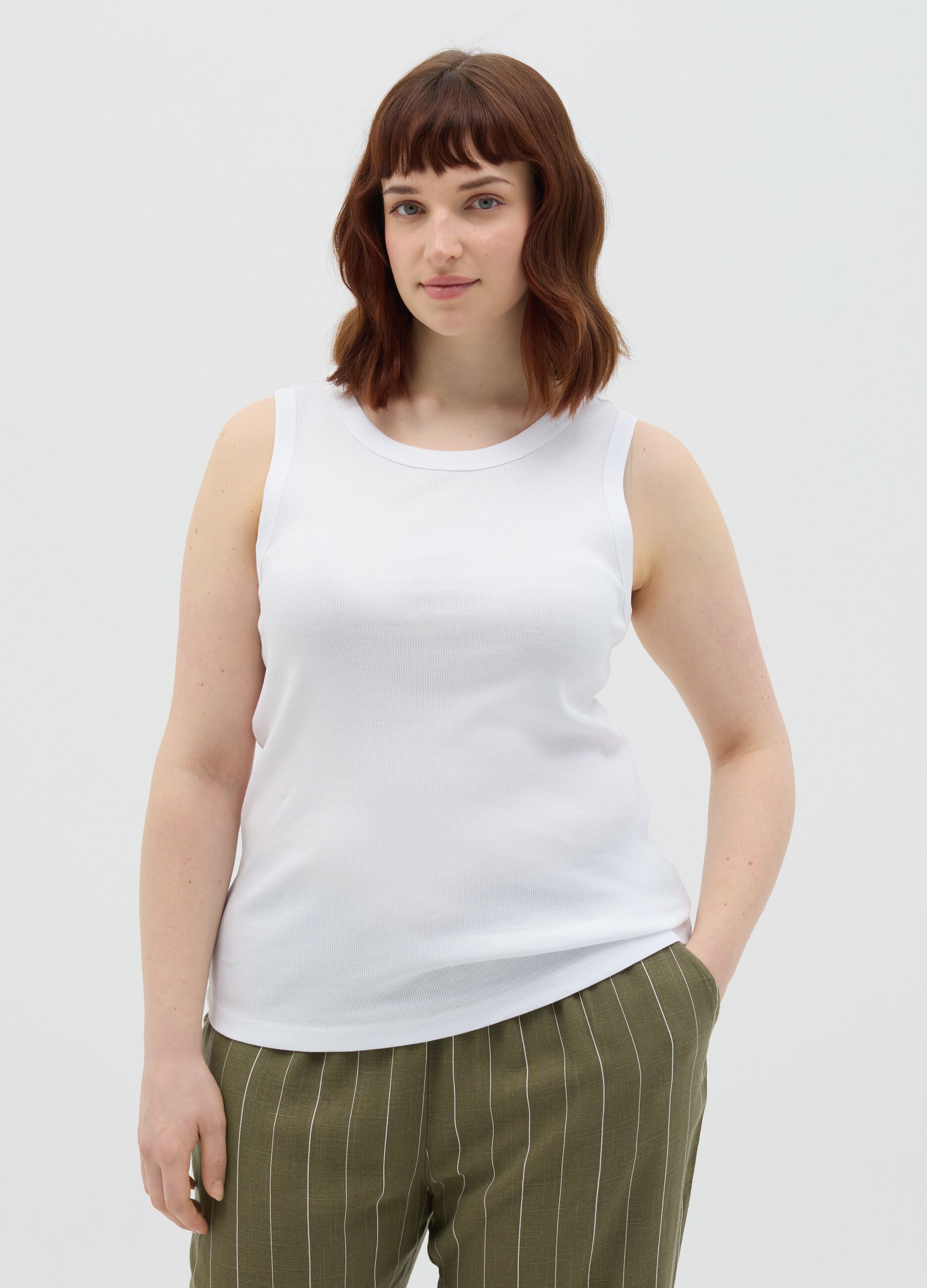 White ribbed top
