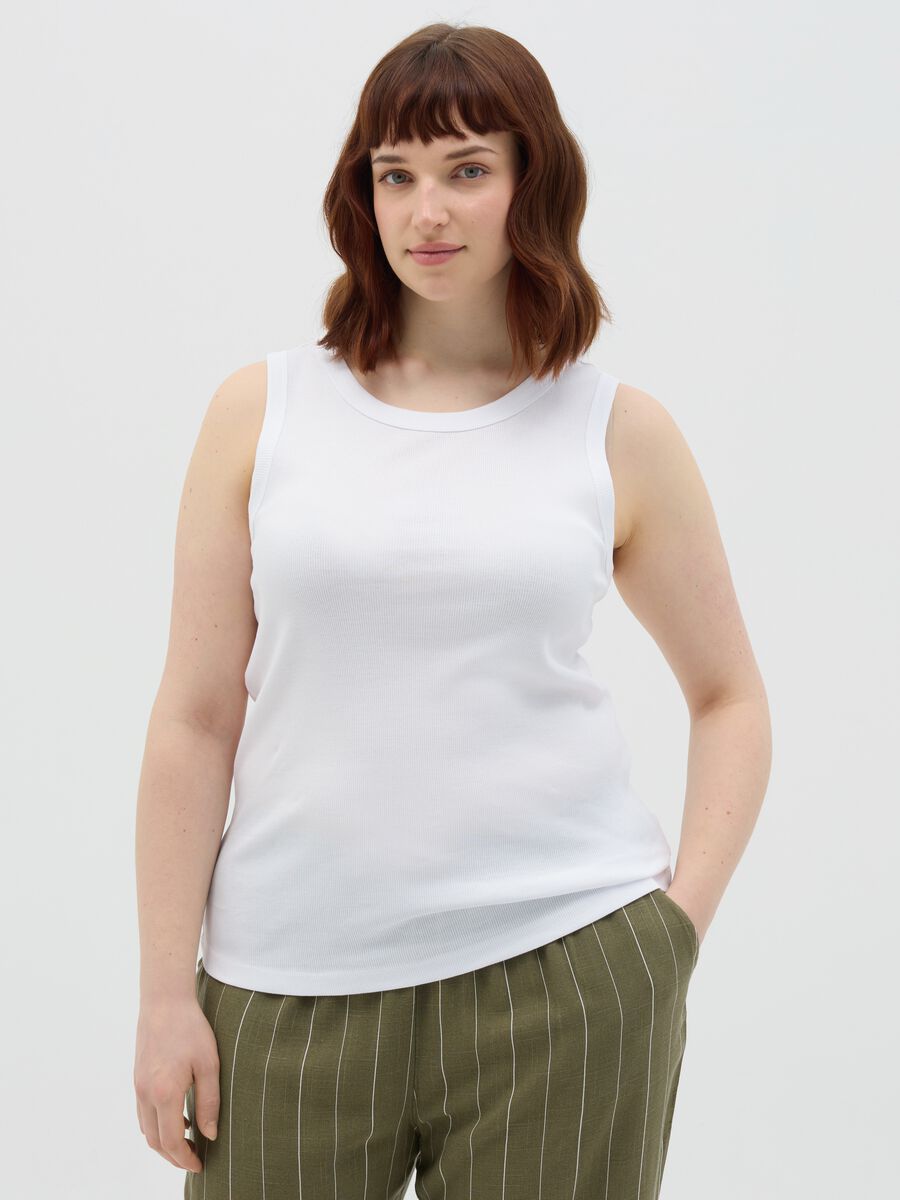 White ribbed top_0