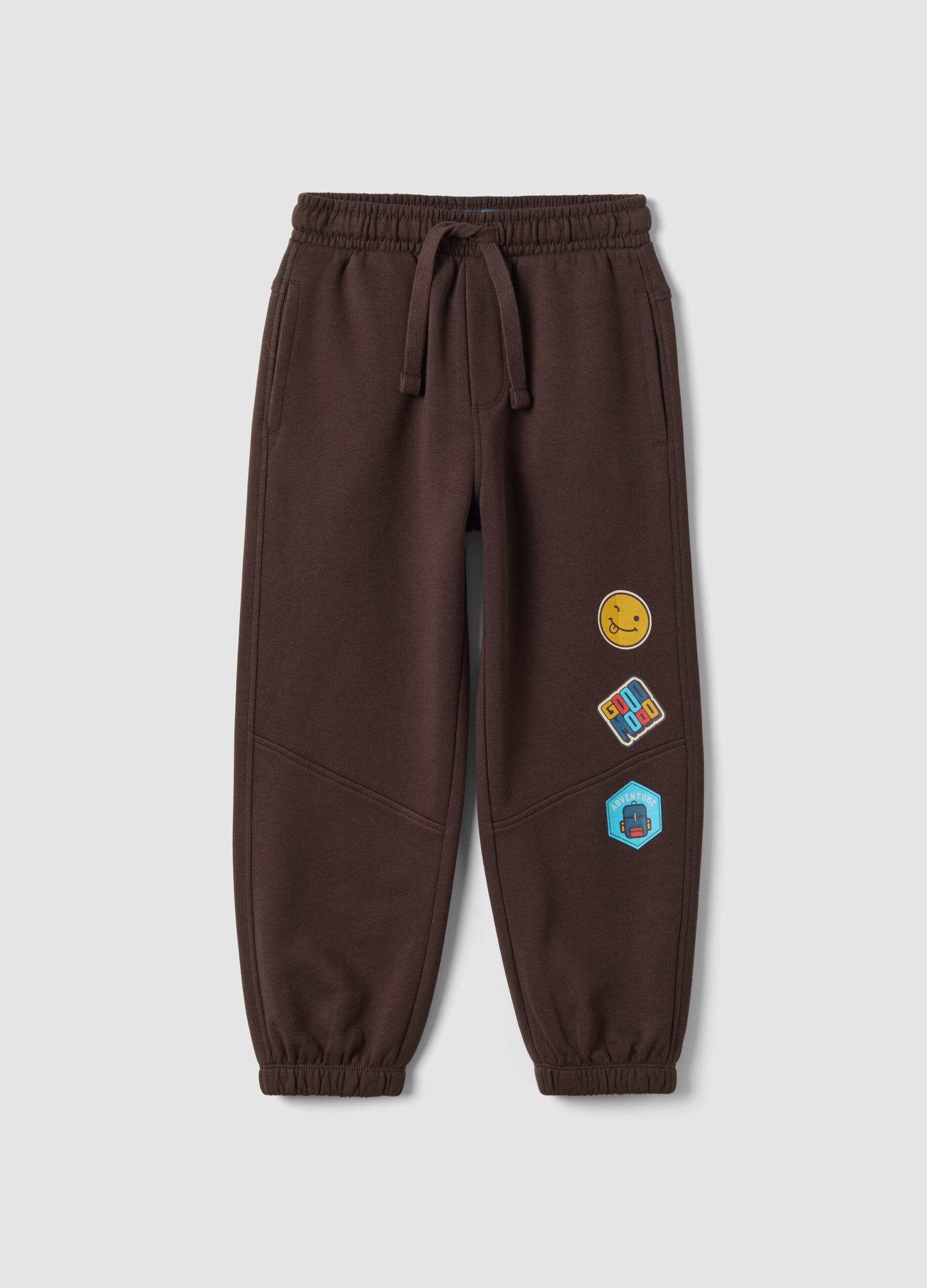 Brown overfit fleece joggers in pure cotton