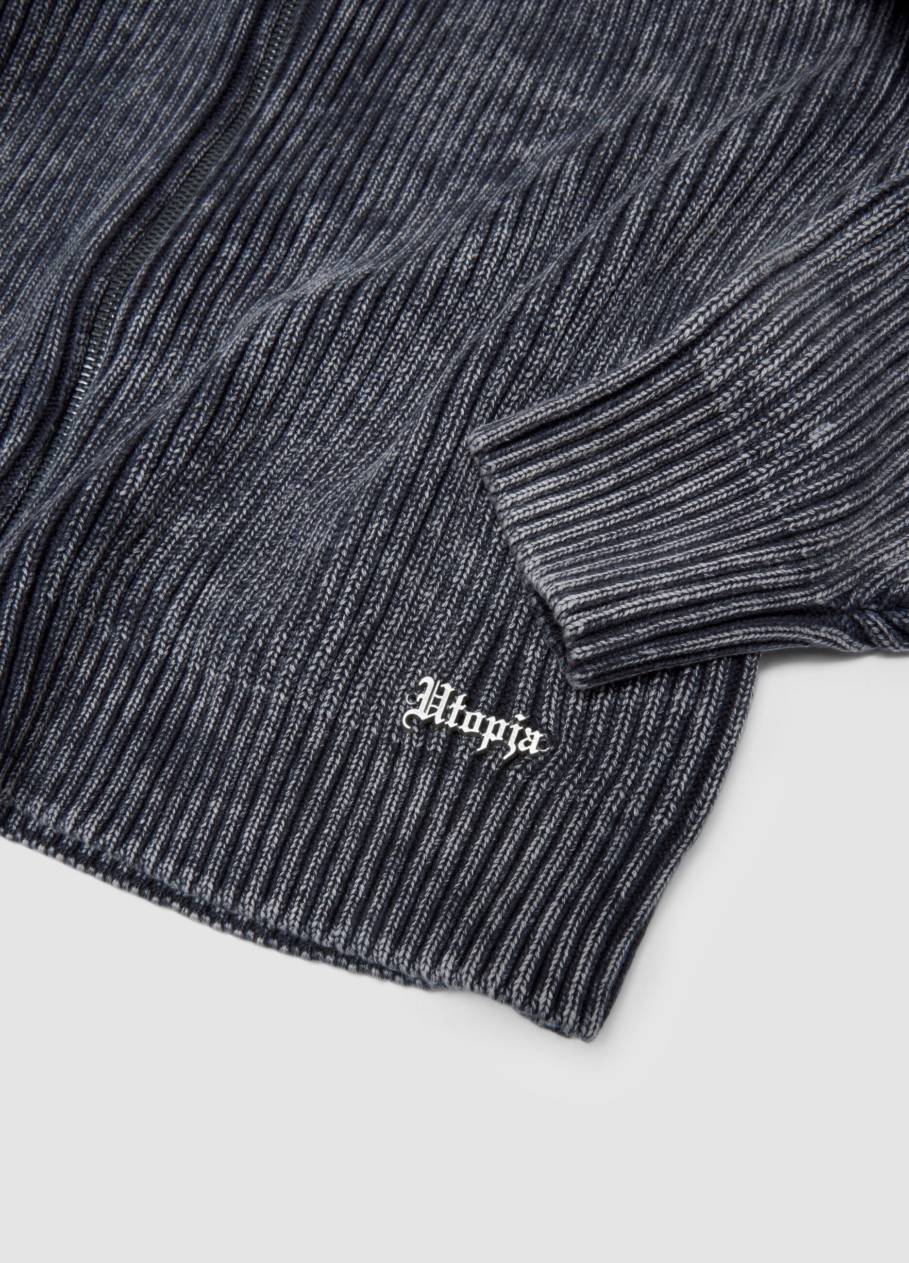 Vintage Grey Ribbed Knit Hoodie