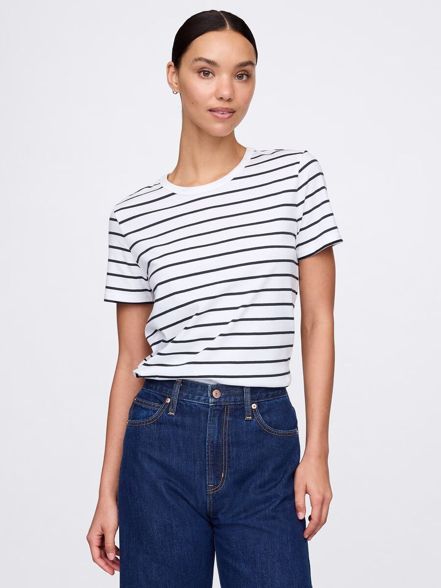 Black and white striped T-shirt in cotton_0