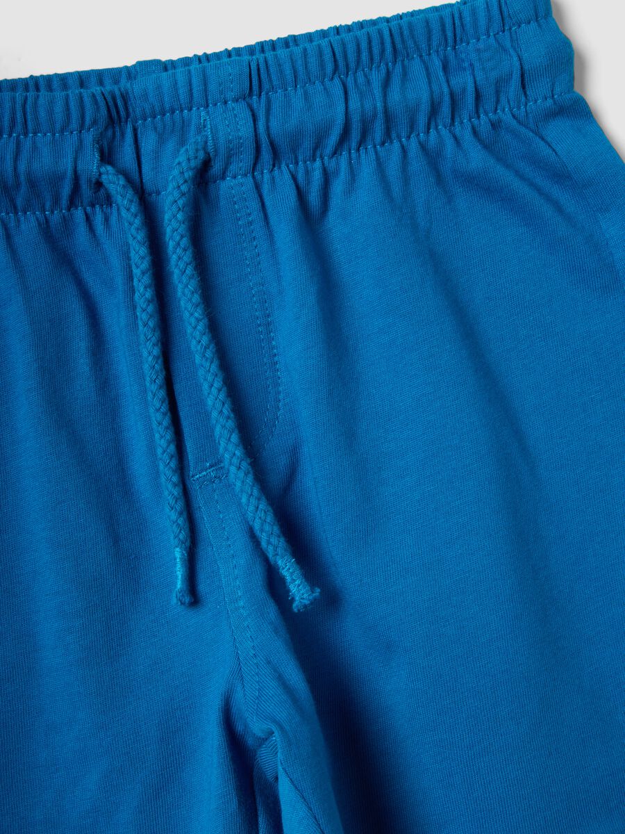 Shorts blu in puro cotone organico con vita elasticizzata per bimbo regular fit_2