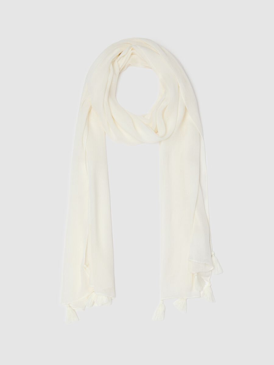 Cream scarf with tassels_0