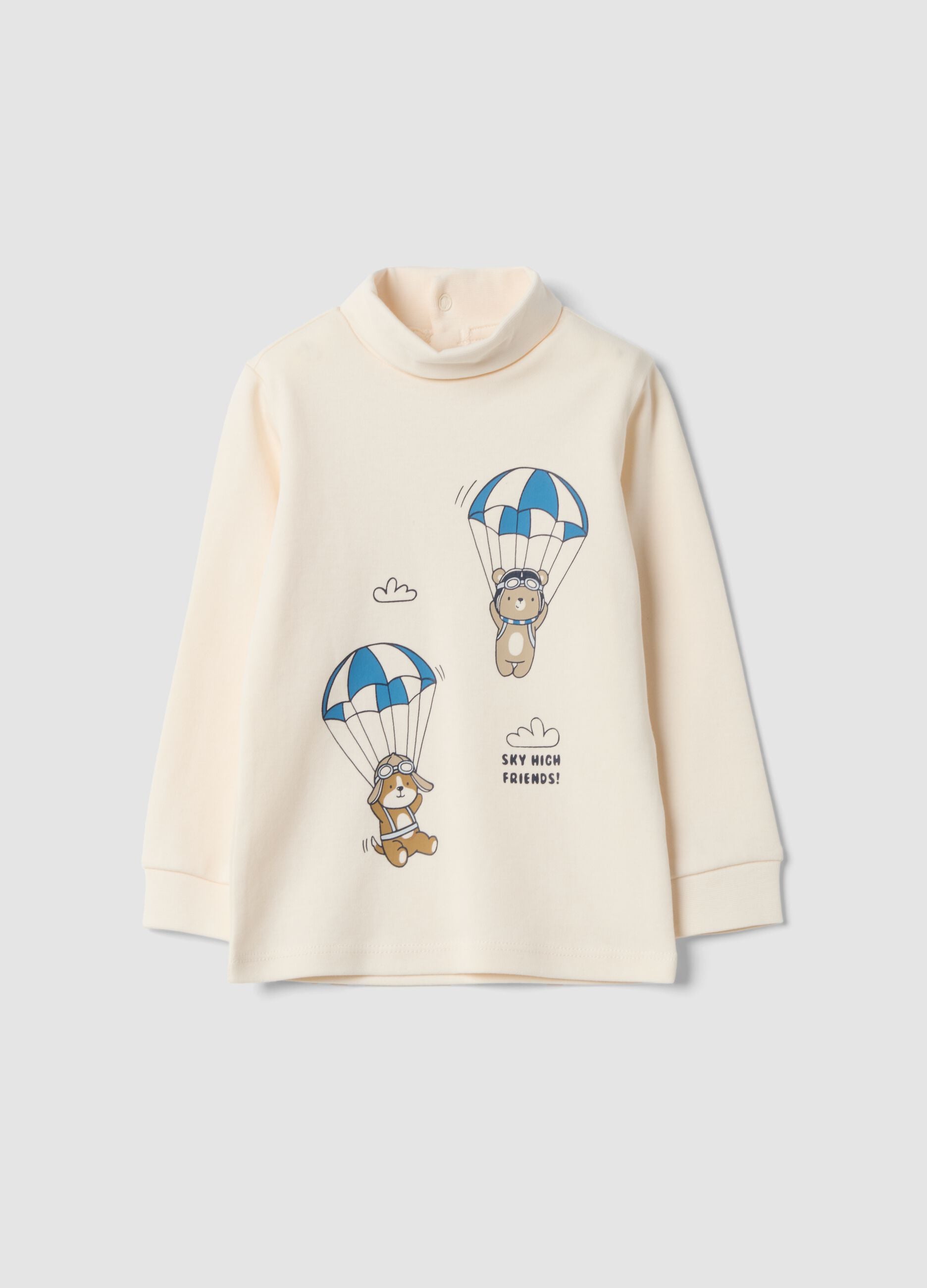 Maglia beige in puro cotone organico Dolcevita