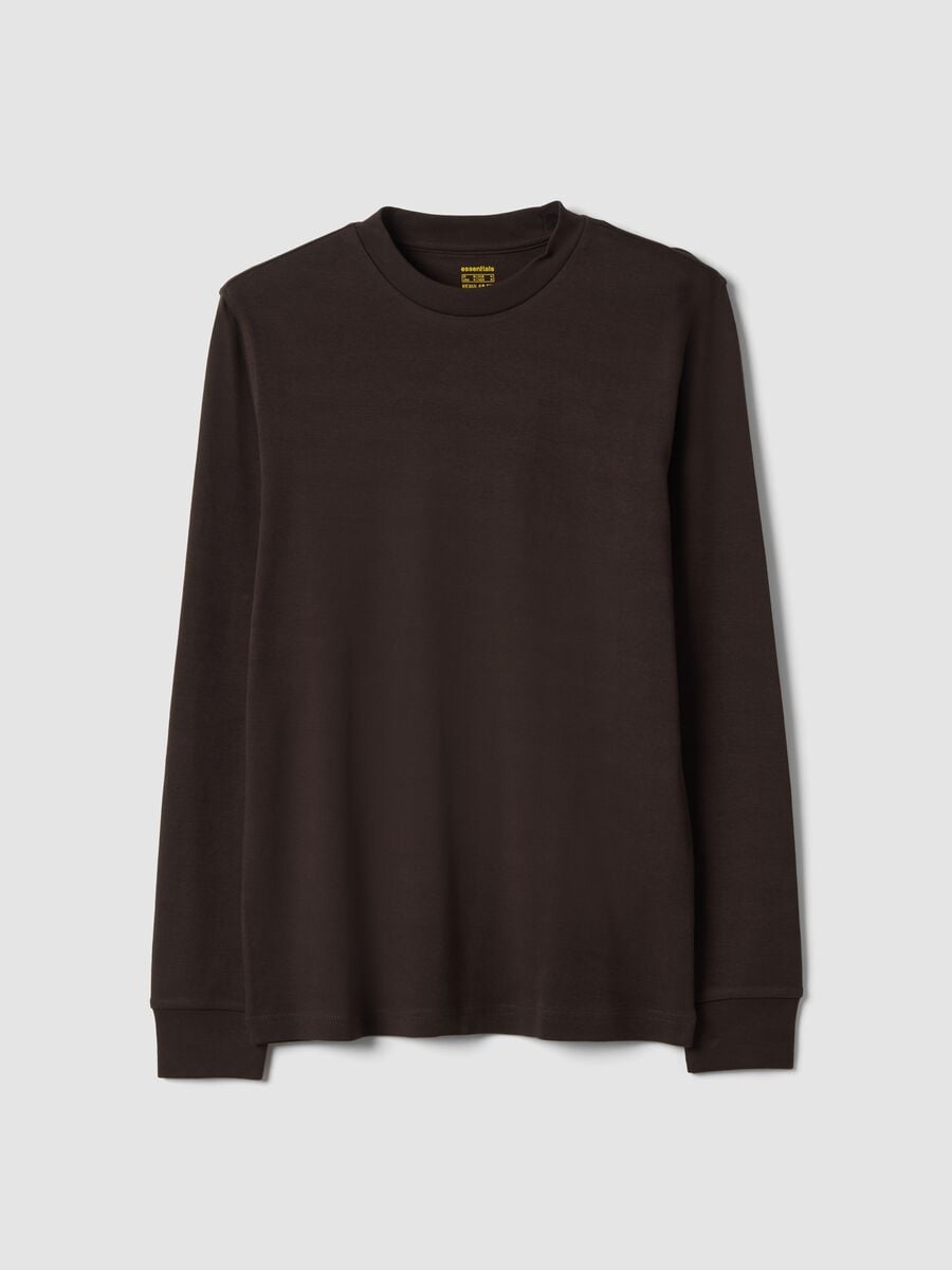 Brown pure cotton crew-neck T-shirt_0