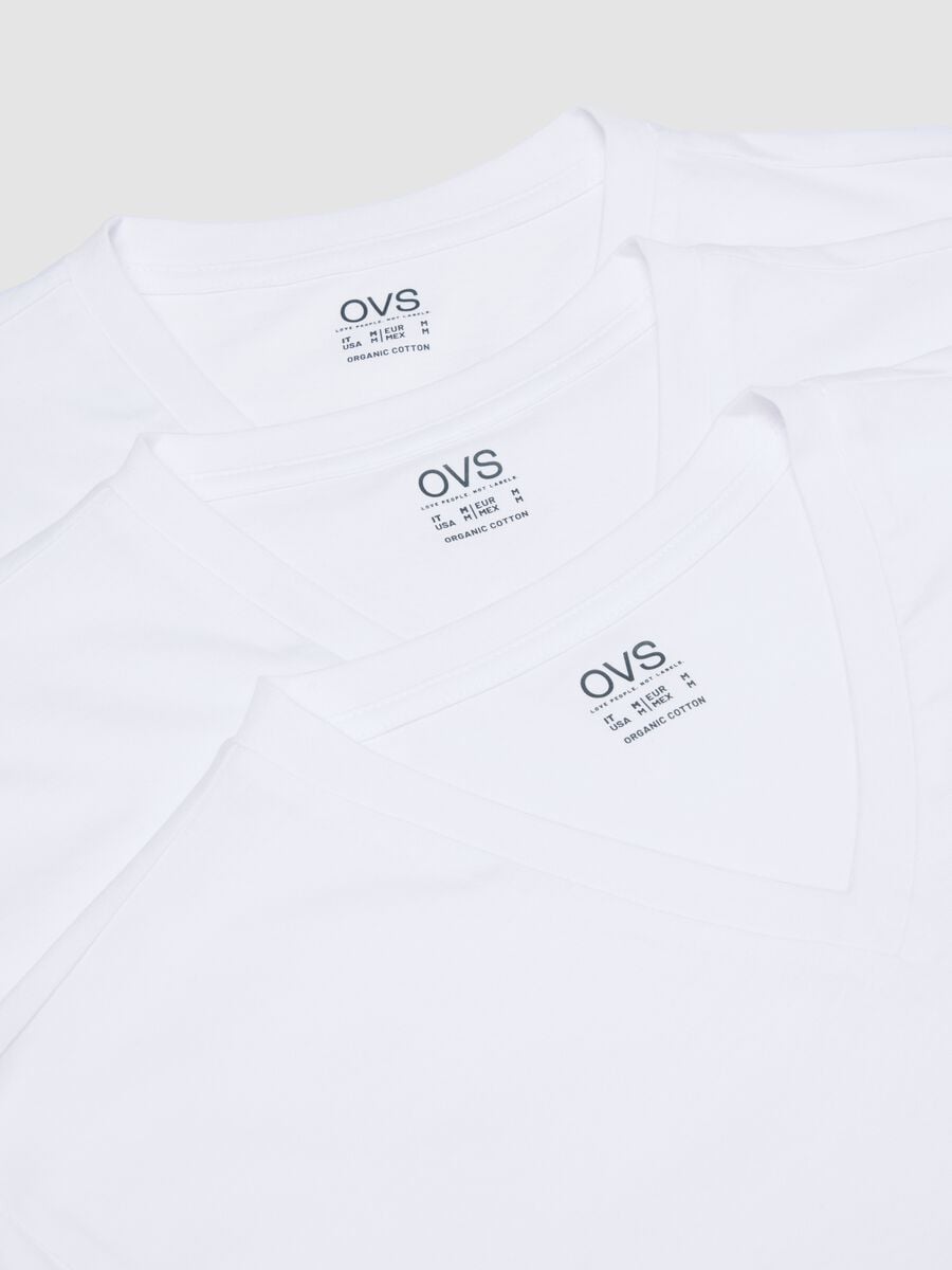 Tripack di t-shirt bianche in cotone organico con scollo a V_5