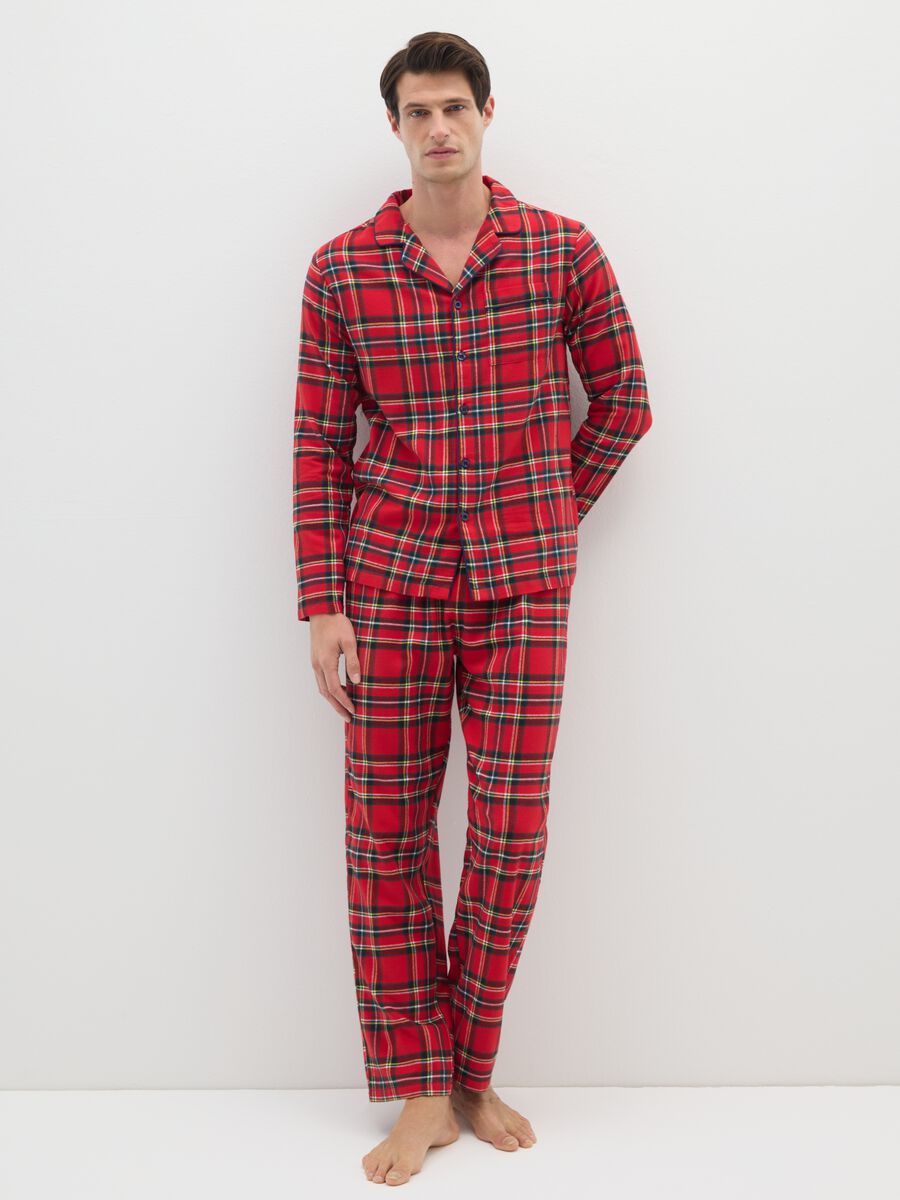 Multicolour checked pyjamas in pure cotton and flannel regular fit_0