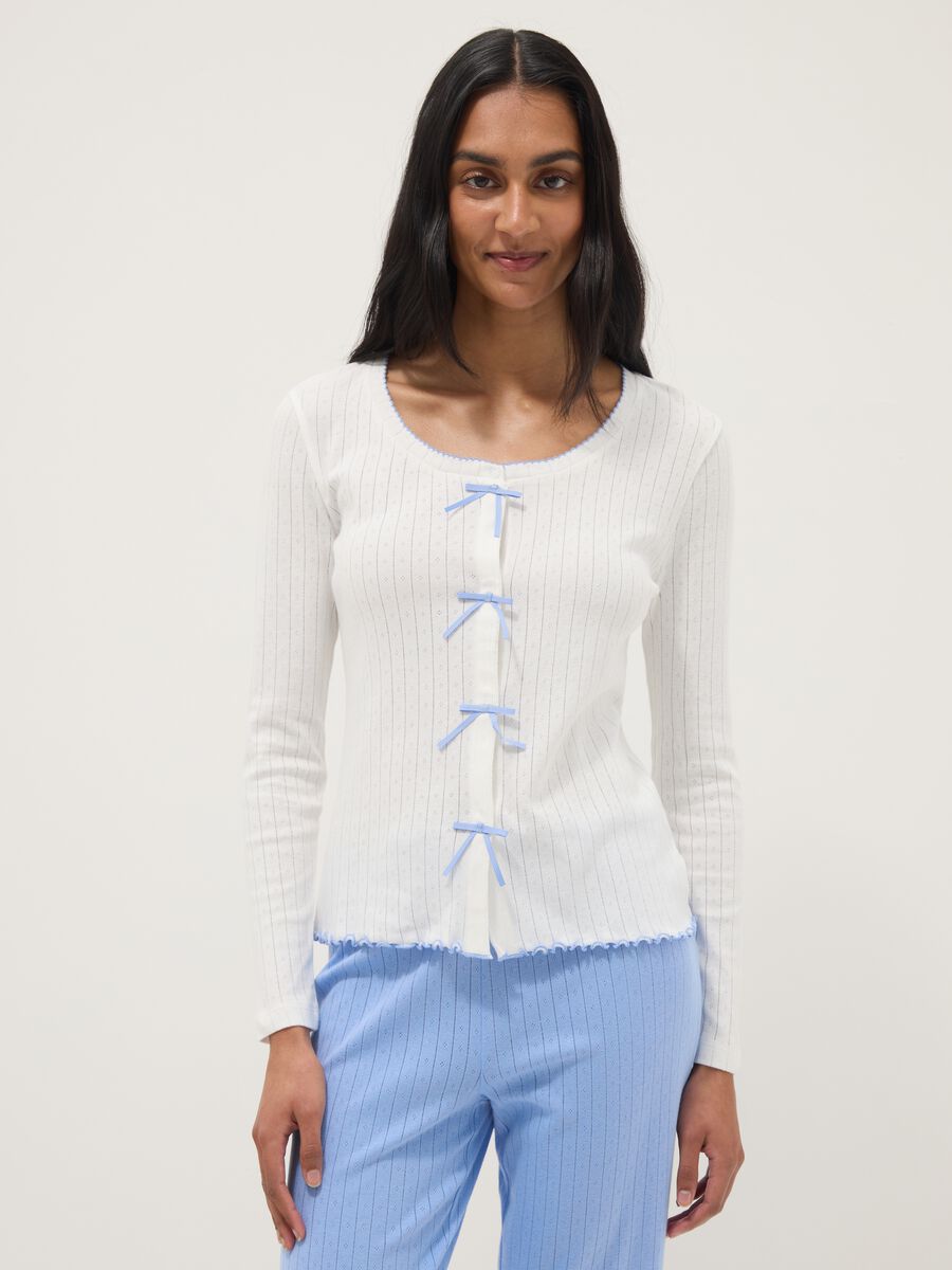 Camicia da pigiama in puro cotone bianca regular fit con ricami_0