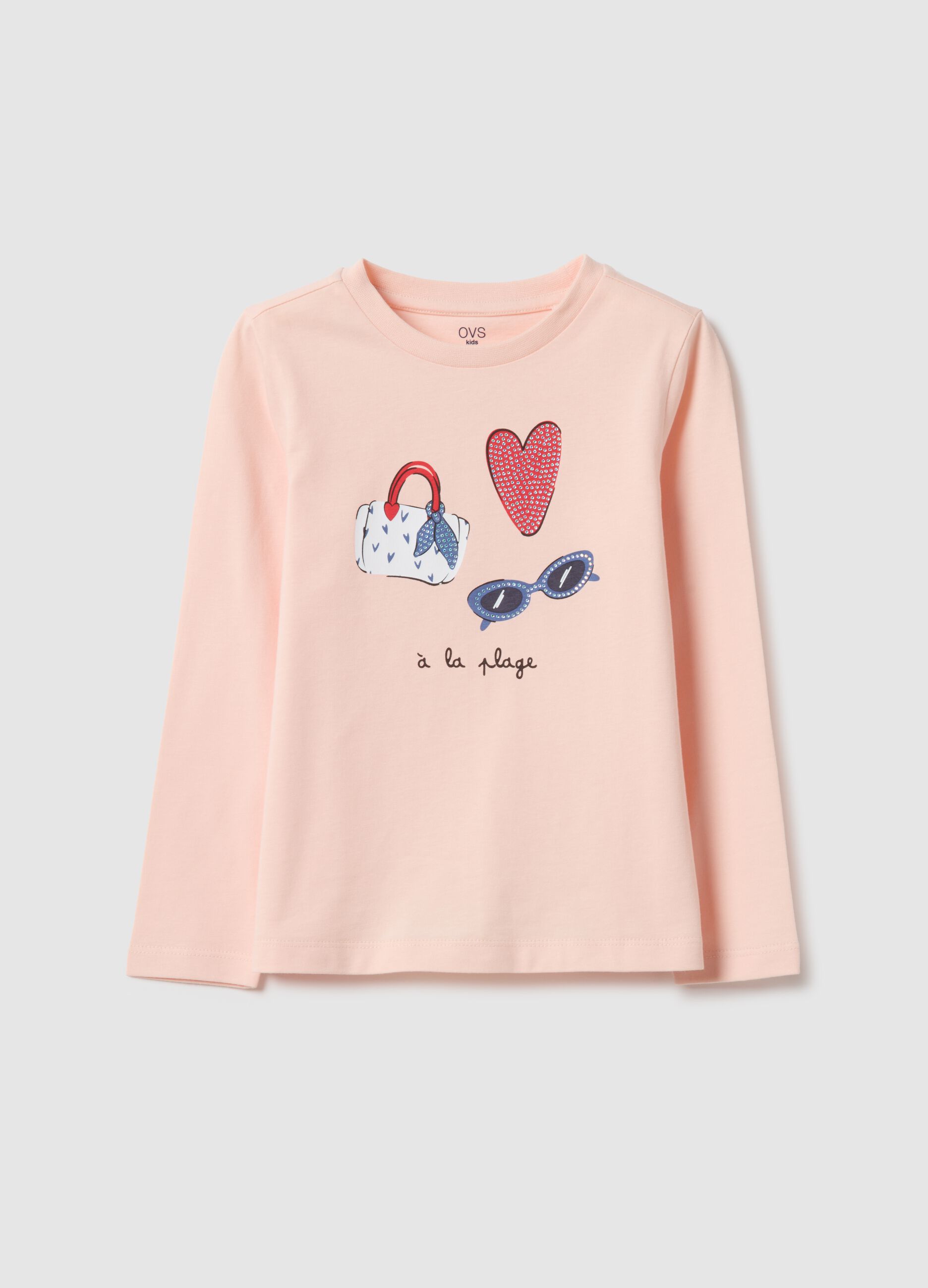 Pink pure cotton T-shirt for girls with regular fit