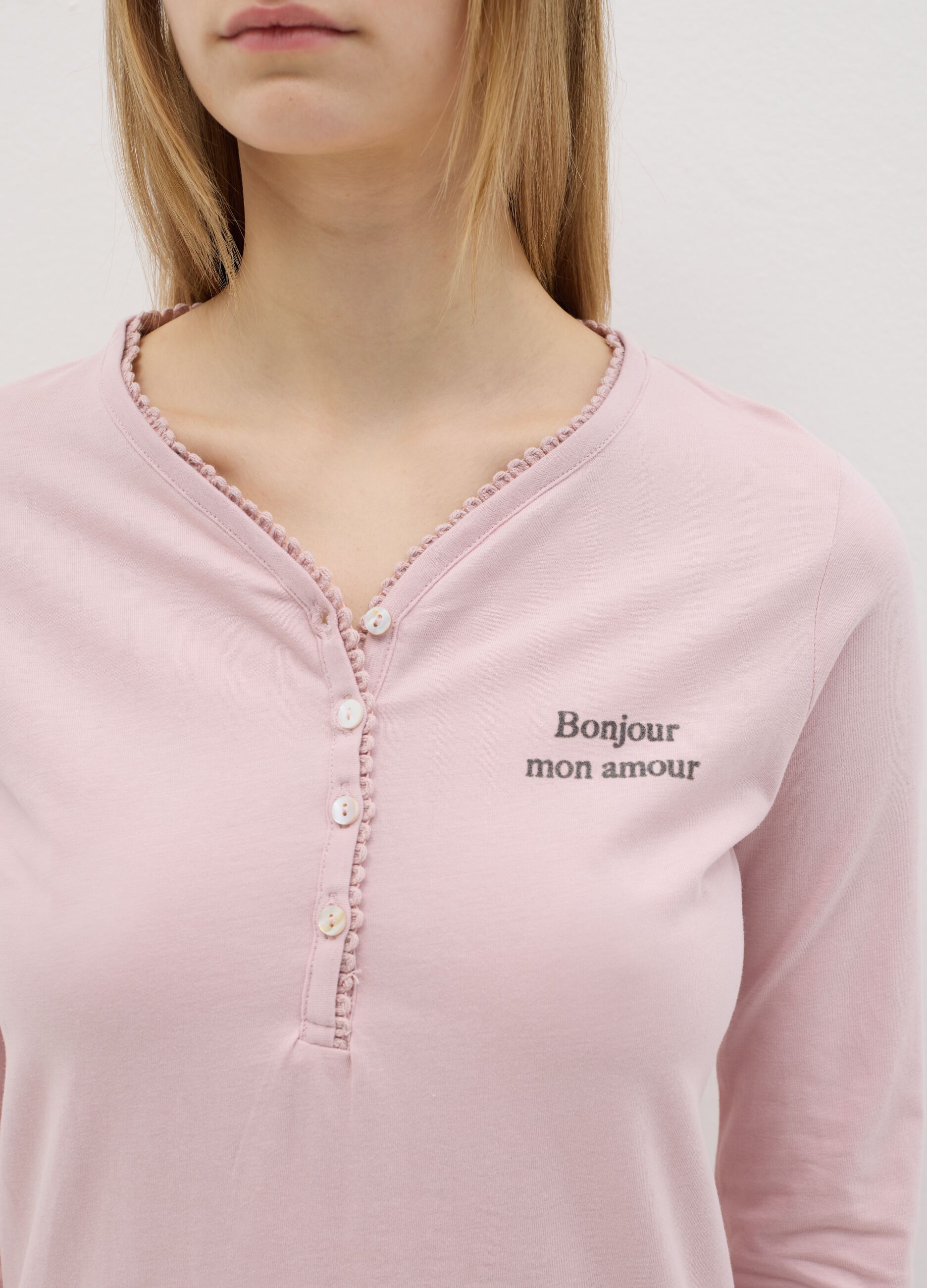 Cotton pyjamas with granddad neckline