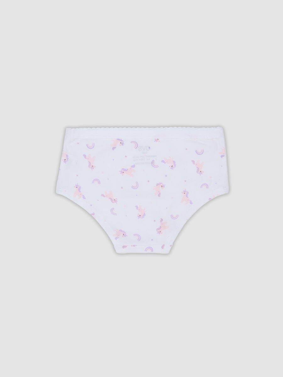 Slip culotte bianchi in cotone organico elasticizzato con stampa unicorni_1