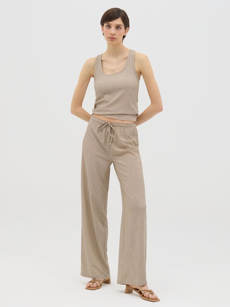 Beige Palazzo Trousers in Stretch Fabric_0