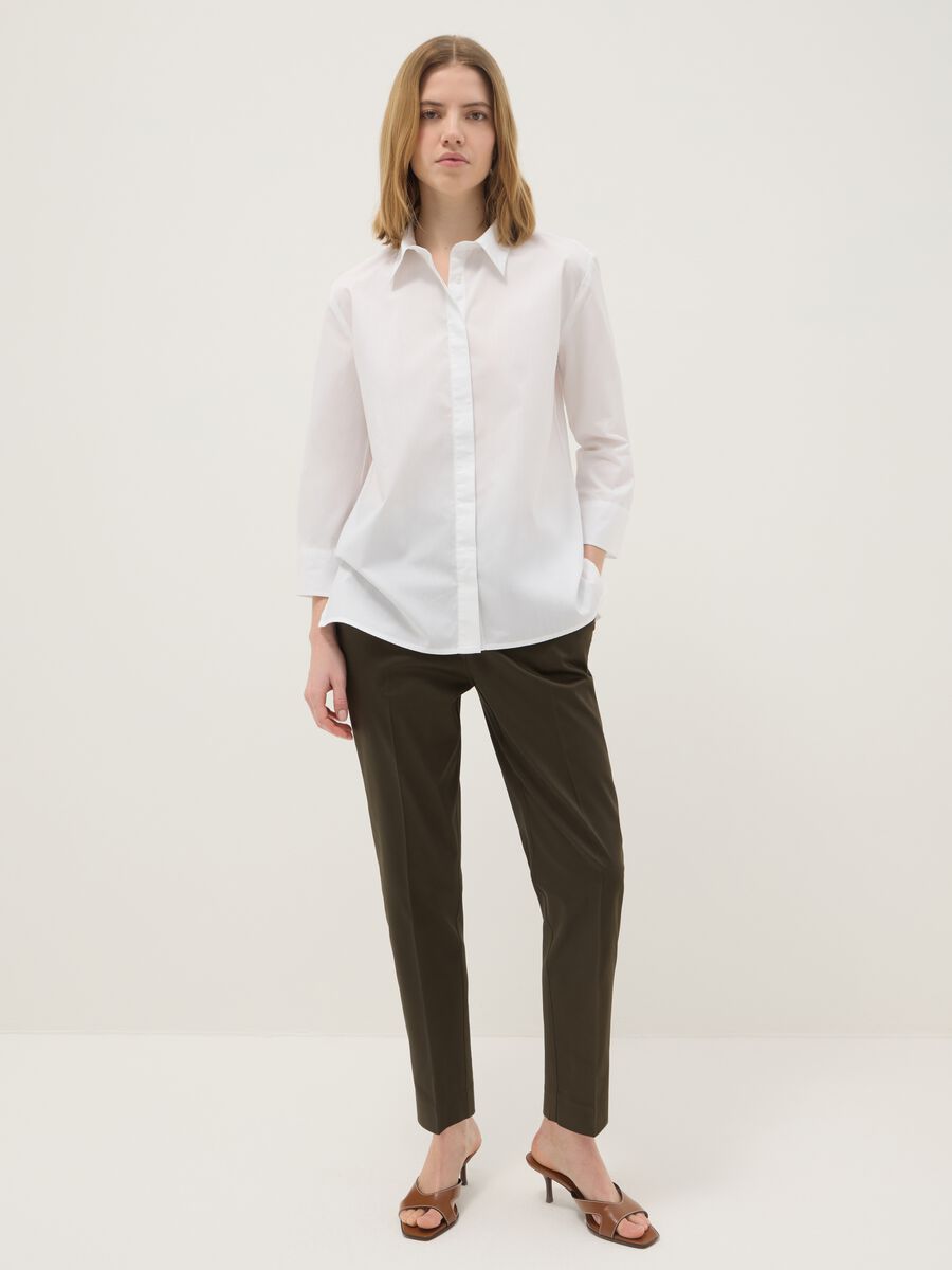 Camicia in puro cotone bianca regular fit con maniche a tre quarti_1
