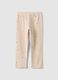 Leggings skinny in cotone elasticizzato beige da bambina con fiori_1
