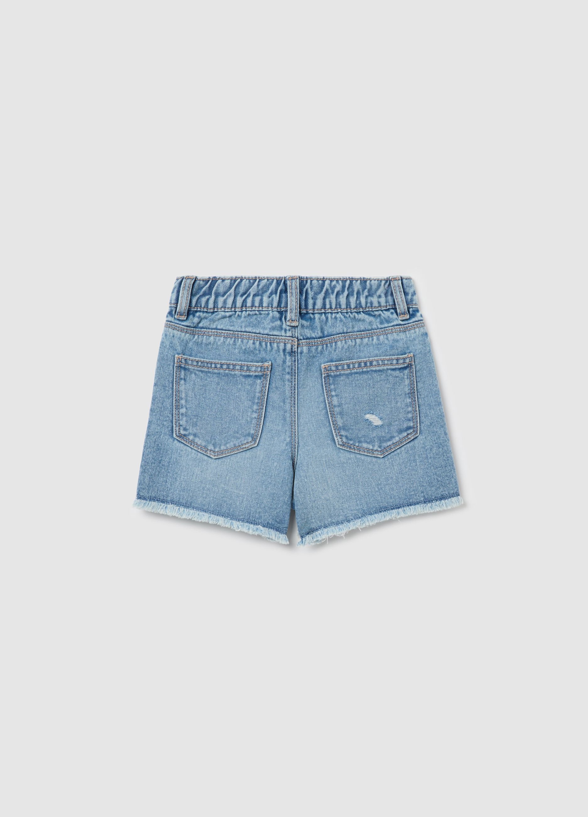 Denim shorts with five pockets and abrasions