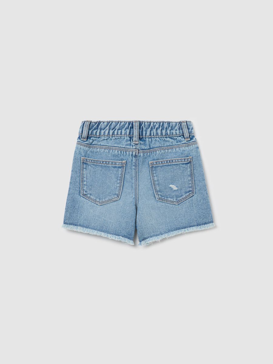 Denim shorts with five pockets and abrasions_1