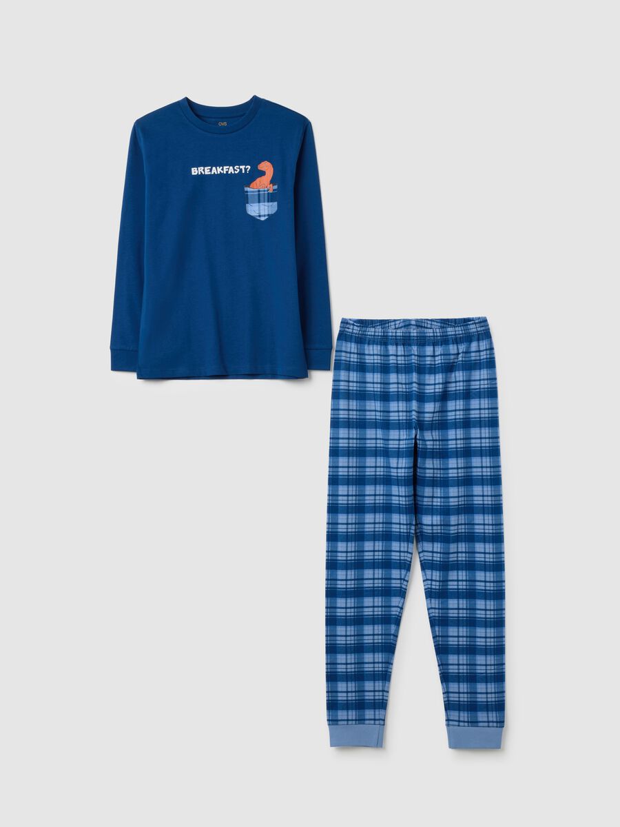 Kids' multicolour pure cotton pyjama set regular fit with dinosaur_0