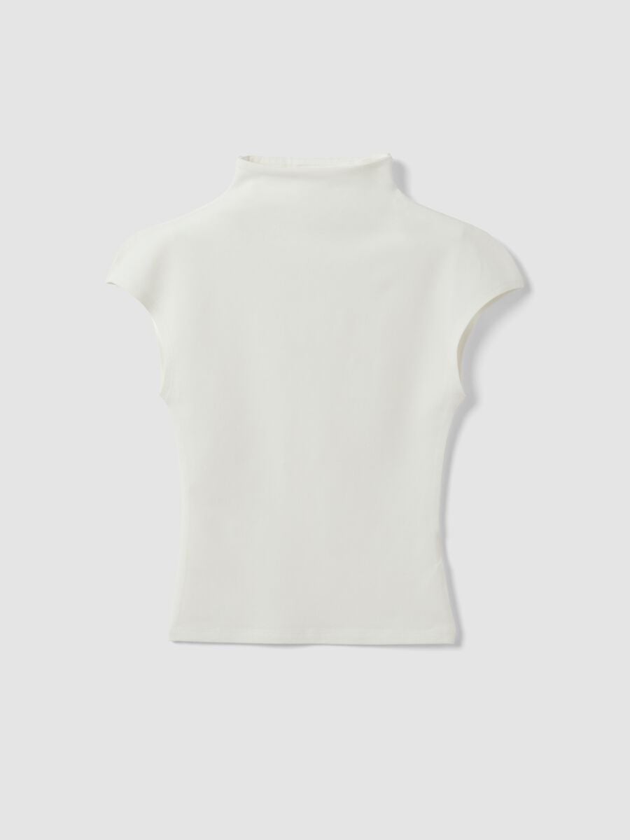T-shirt bianca in modal e cotone elasticizzato con collo rialzato fitted_0