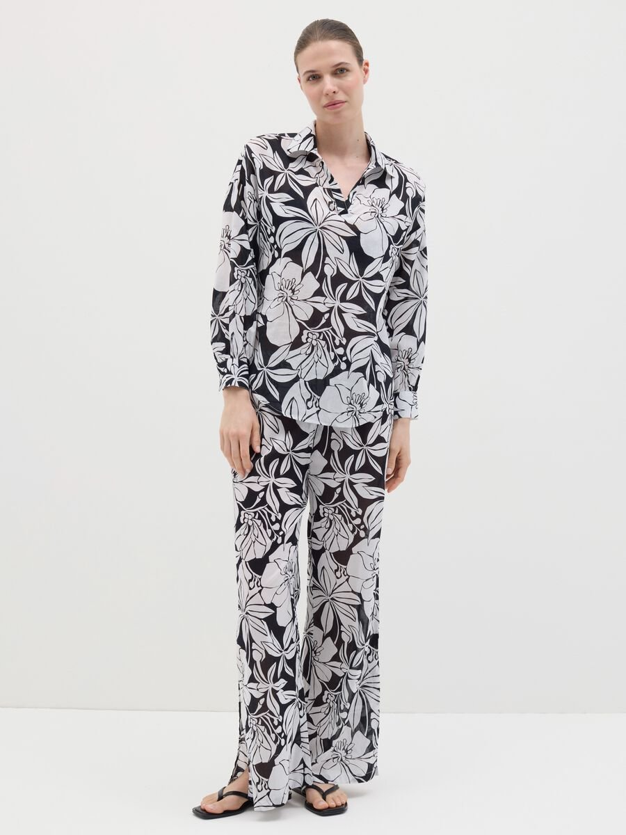 Women's long multicoloured shirt in 100% cotton with regular fit and print_0
