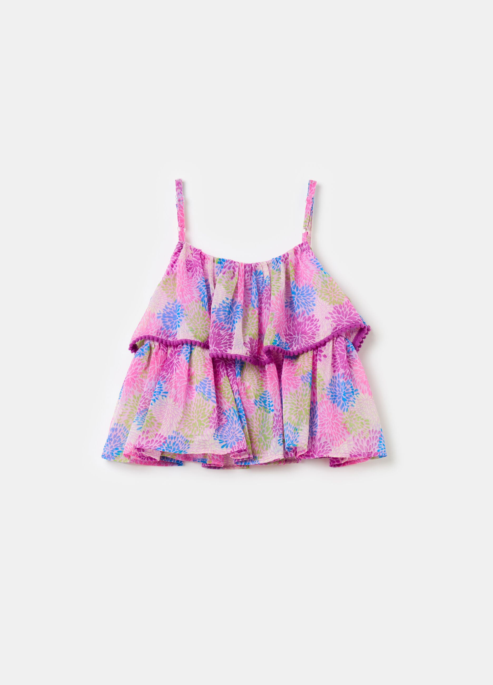 Top with flounce and all-over print