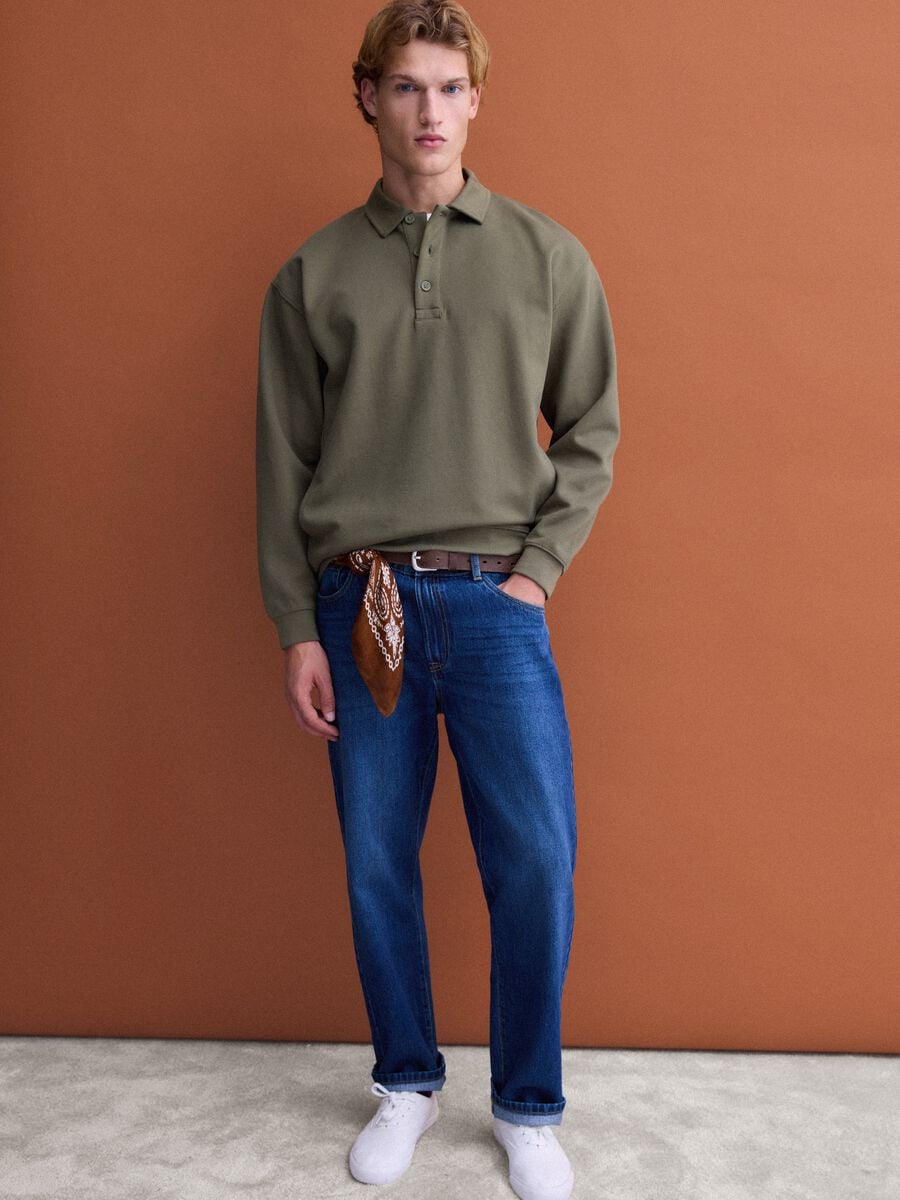 Green stretch polo-collar sweatshirt in a relaxed fit_1