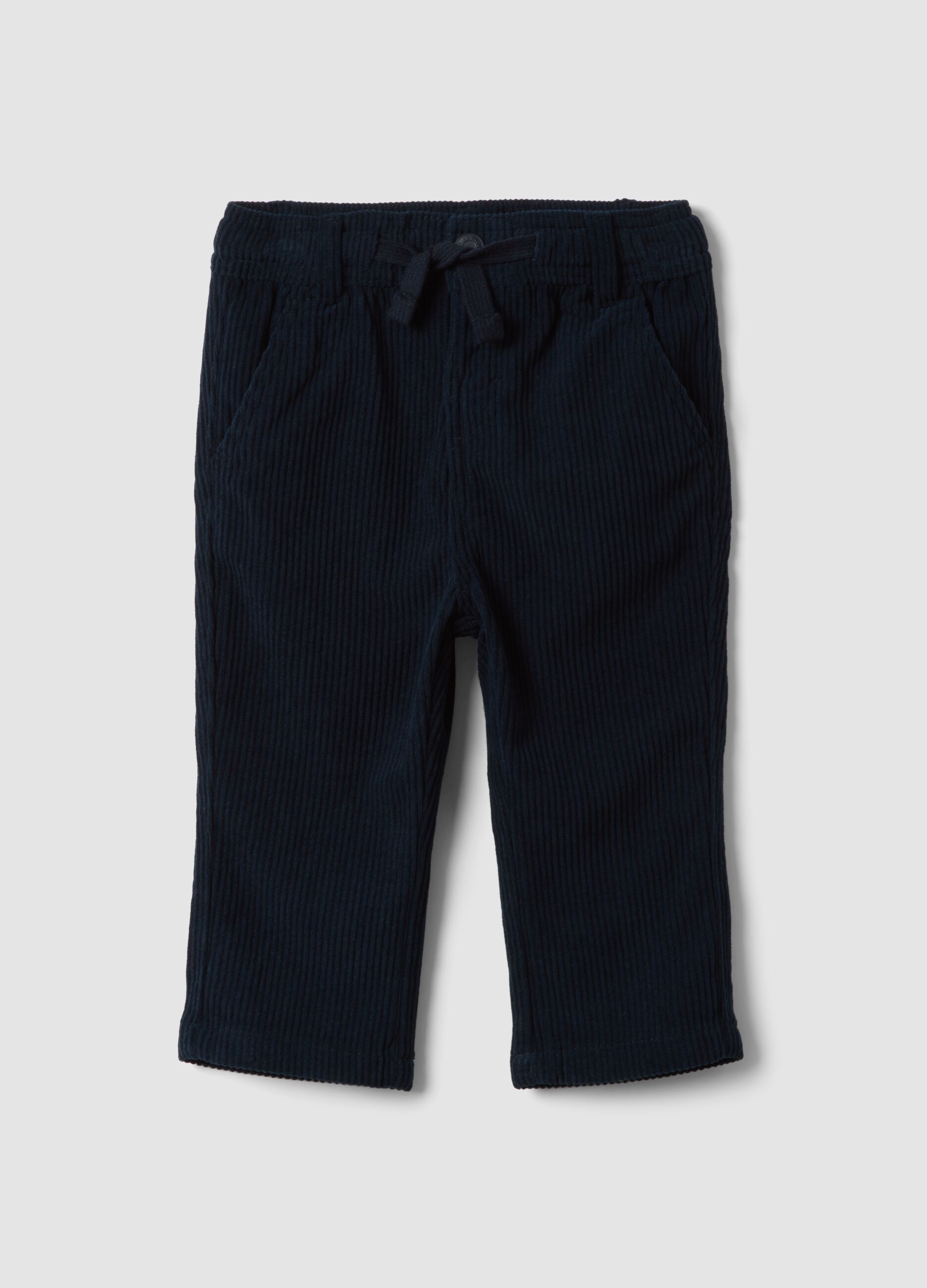 Blue regular-fit chino trousers with elasticated ribbed waistband
