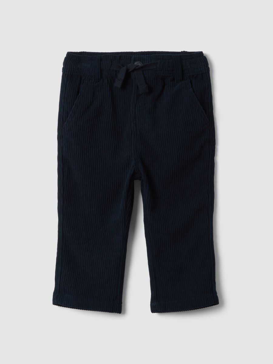 Blue regular-fit chino trousers with elasticated ribbed waistband_0
