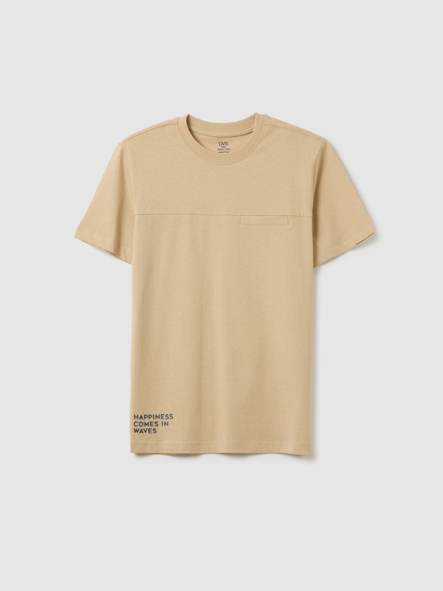 Boys' beige pure cotton regular fit t-shirt with print_0