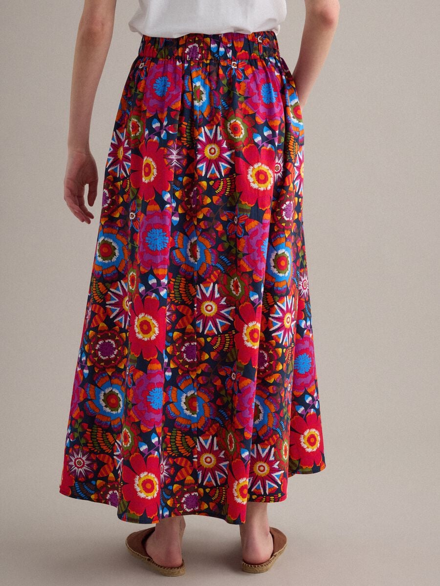 Multicolour midi skirt in pure cotton with elasticated waist_2