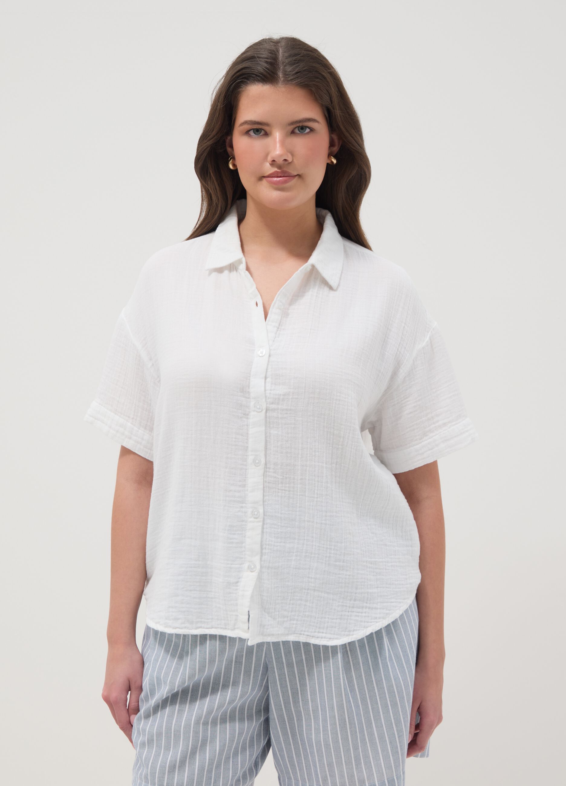 White pure cotton shirt with classic collar