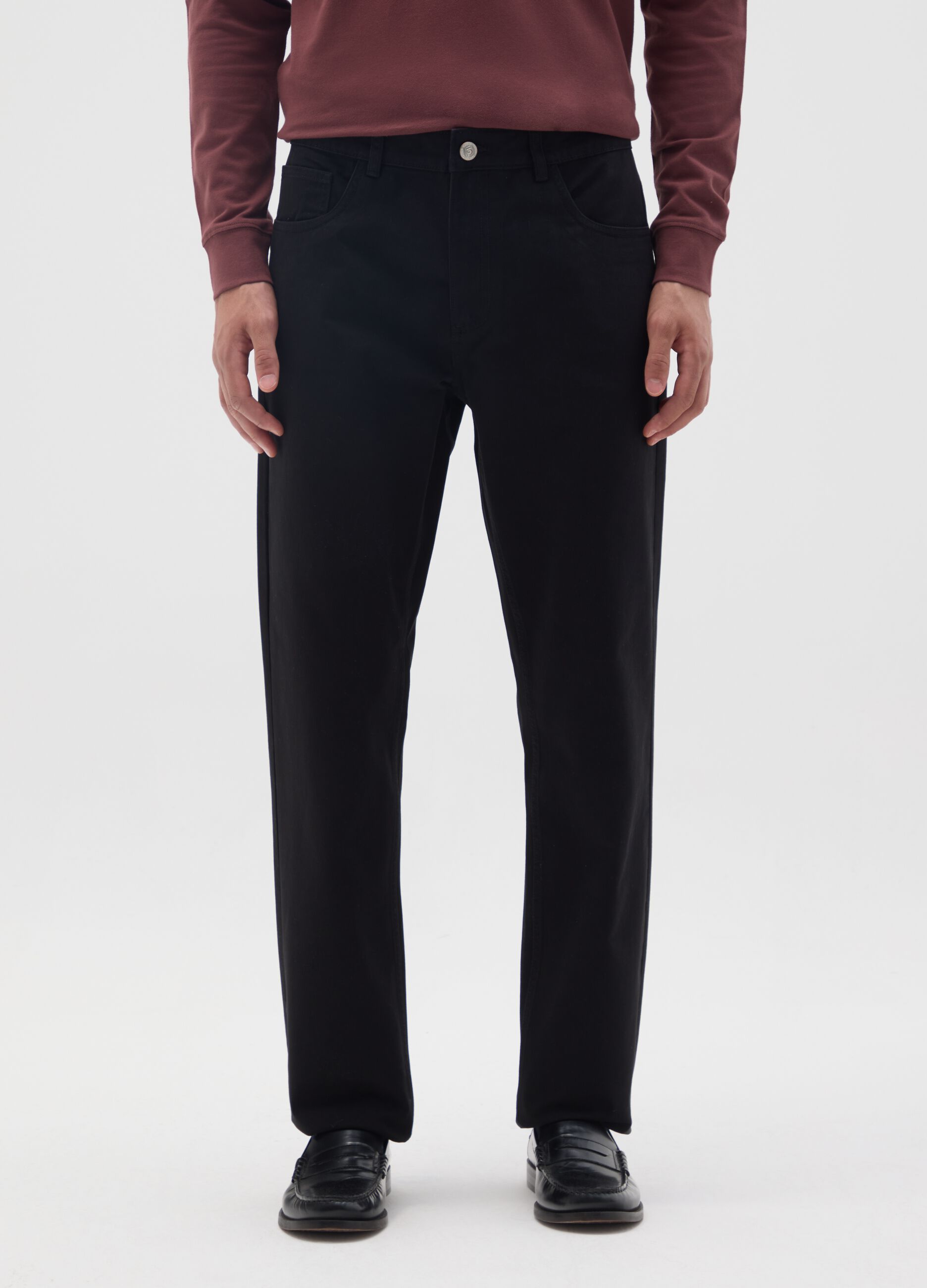 Black Regular Fit Pure Cotton Trousers
