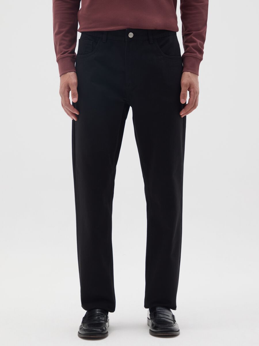 Black Regular Fit Pure Cotton Trousers_1