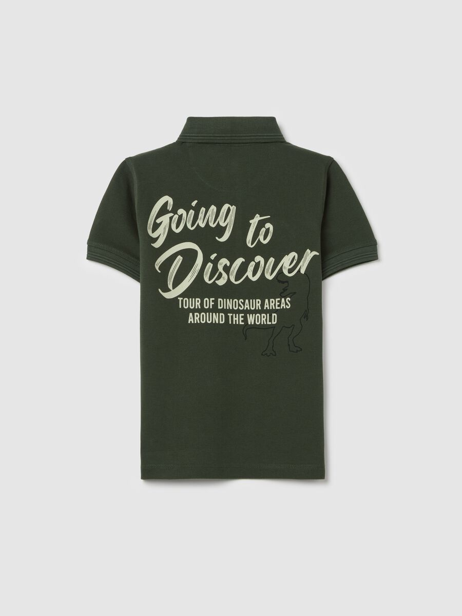 Piquet polo shirt with patch and "Going to Discover" print_1