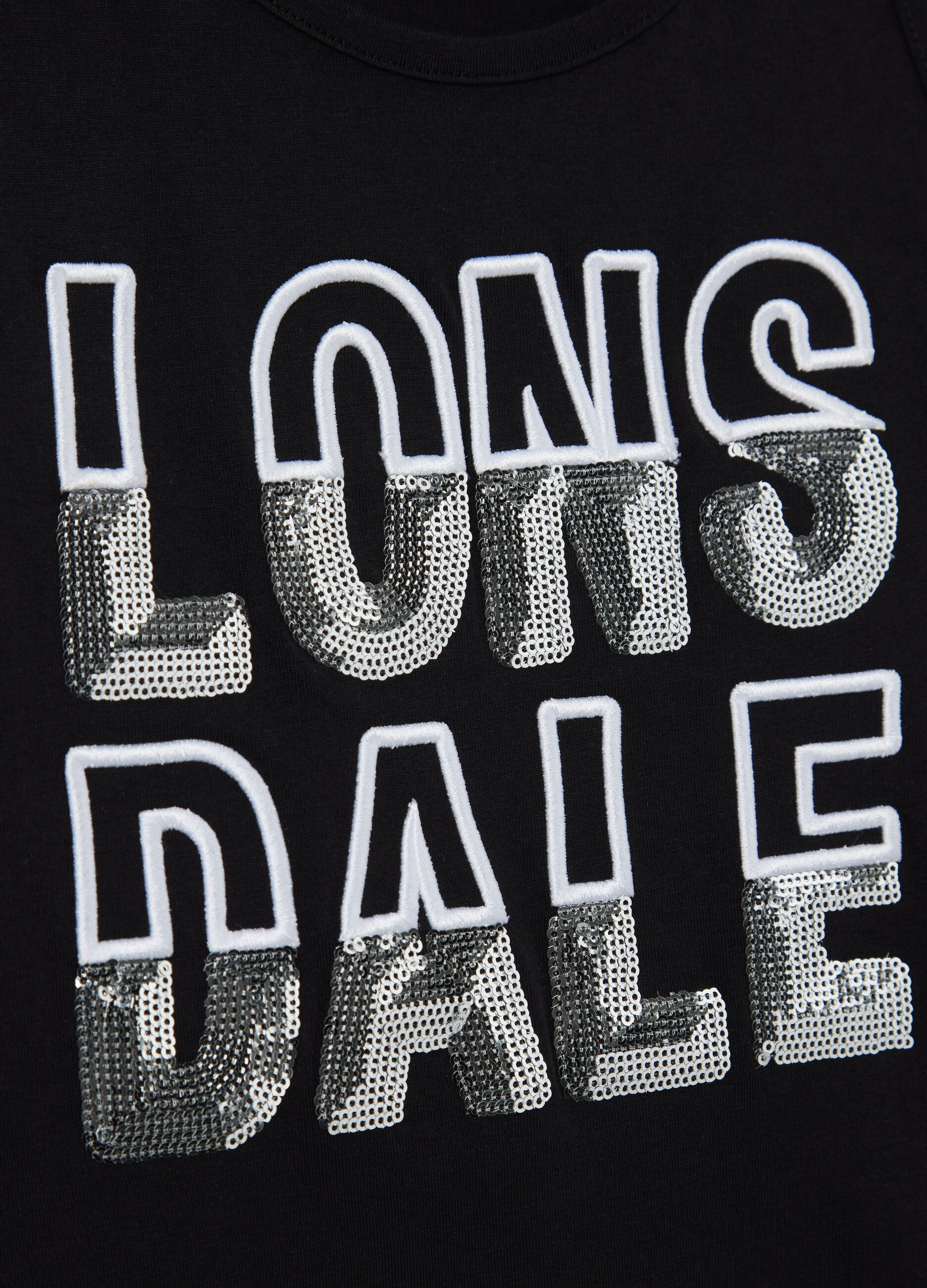 Black tank top in cotton with sequinned logo