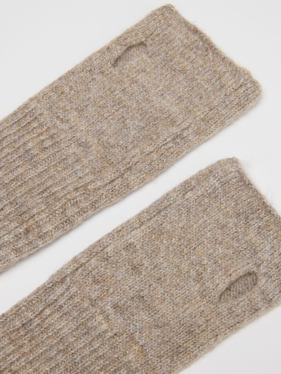 Beige Fingerless Gloves with Knitted Design_1