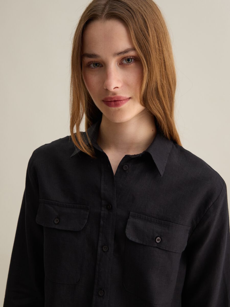 Long Sleeve Black Linen Shirt_2