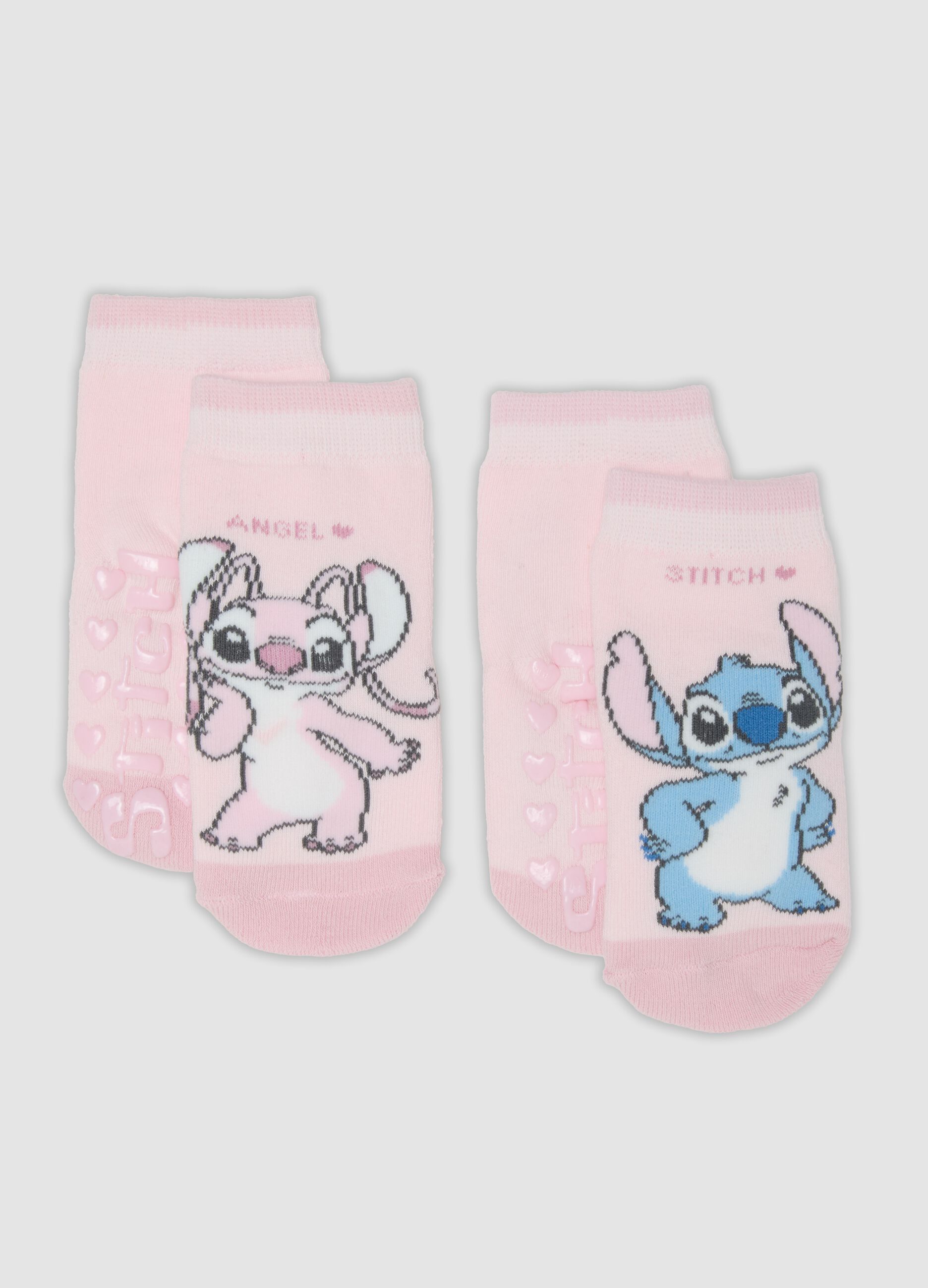 2-pack of pink organic cotton anti-slip socks with Lilo & Stitch print