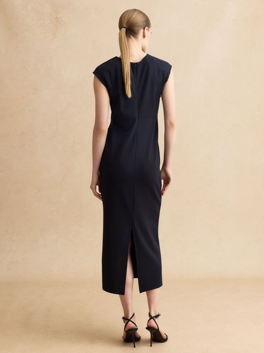 Sleeveless blue viscose blend slim fit dress with zip_2