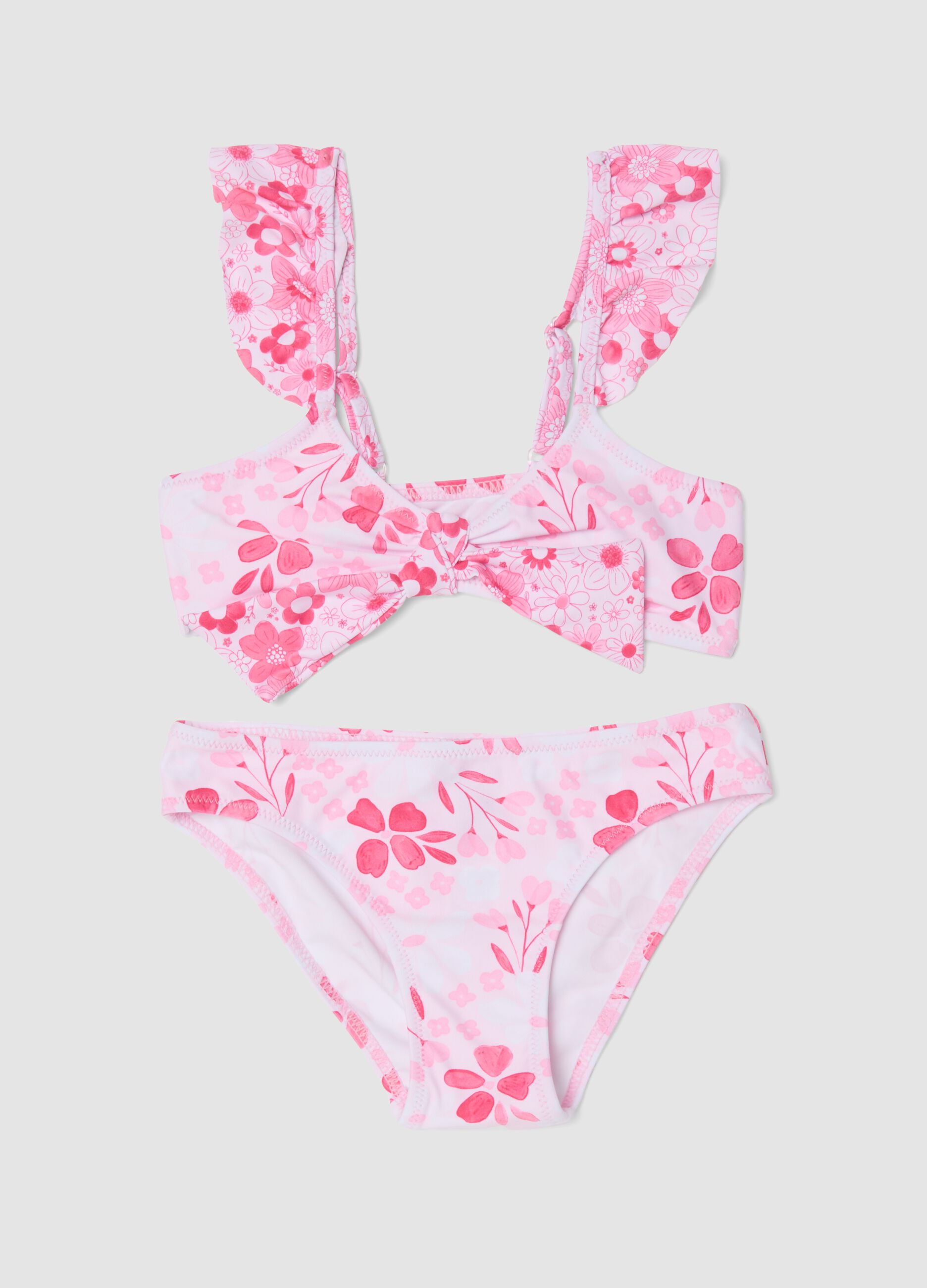 Pink floral-print stretch bikini